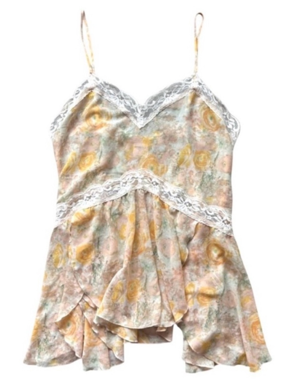 🌾 Free People Intimately Chiffon Lace-Trimmed Cami Tank, Size Small
